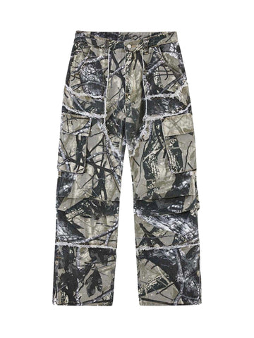 Makersluxe Camouflage Leaf Straight Leg Pants- 1870