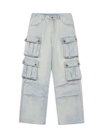 Makersluxe Vintage Washed Multi-pocket Work Jeans