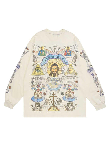 Makersluxe American High Street Graffiti Long Sleeve T-Shirt