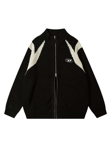 Makersluxe Color Block Zipper Cardigan Sweater-1509