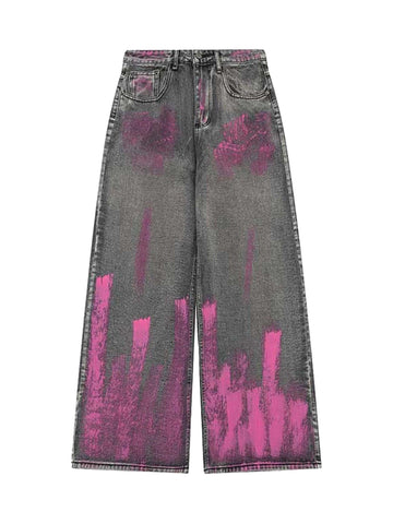 Makersluxe Graffiti Distressed Washed Baggy Jeans - 1886