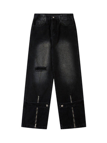 Makersluxe Street Zipper Design Washed Jeans