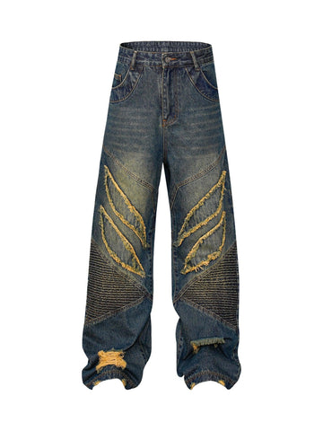 Makersluxe American High Street Washed Distressed Jeans