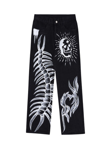 Makersluxe Skull Centipede Print Casual Pants