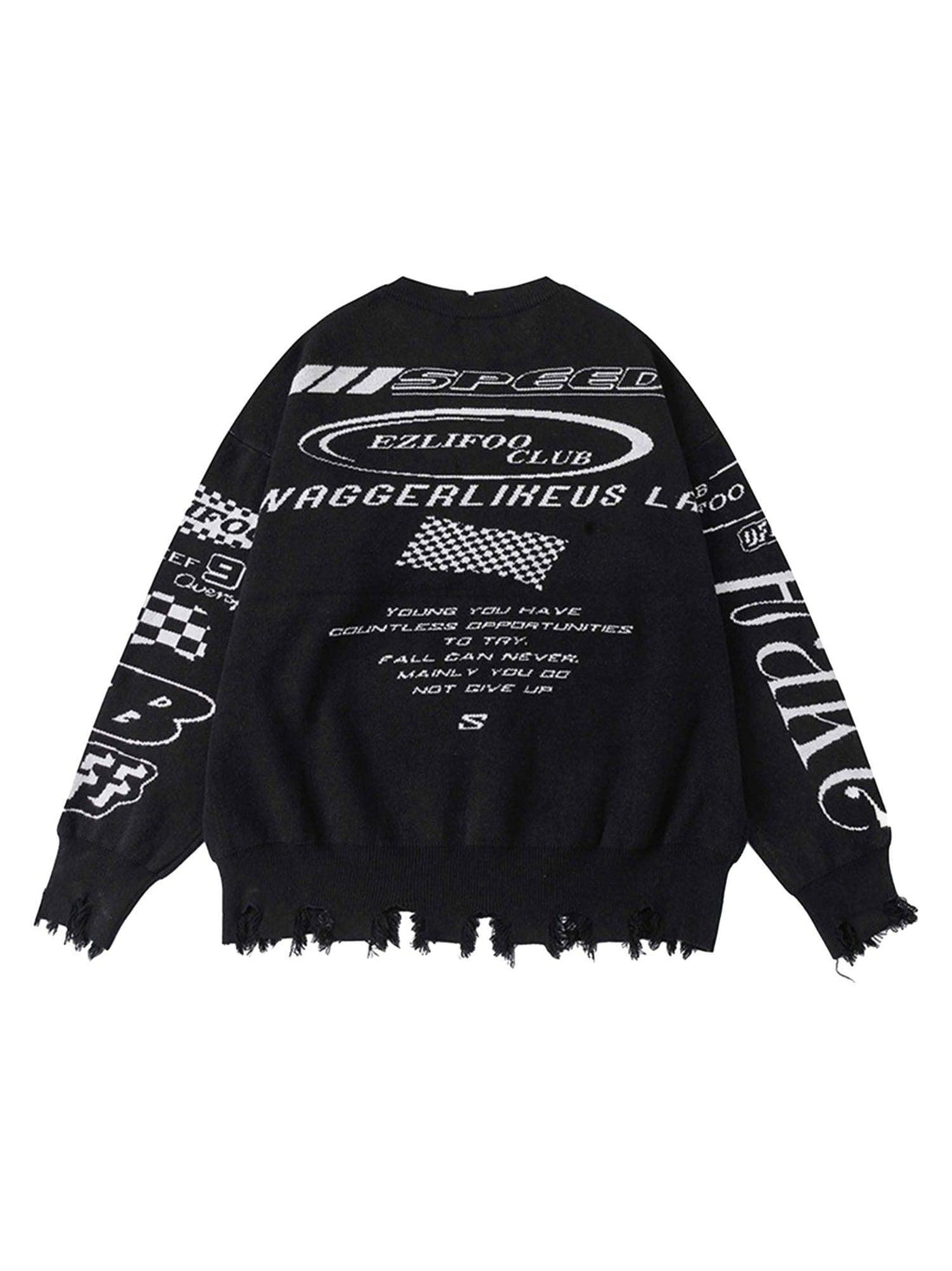 Makersluxe Vintage Burlap Racing Suit Letter Jacquard Sweater