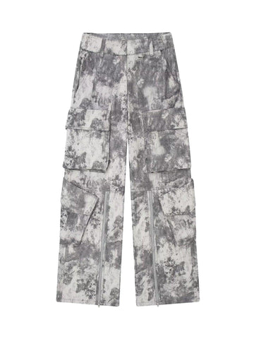 Makersluxe French Loose Pocket Printed Mid-rise Cargo Pants