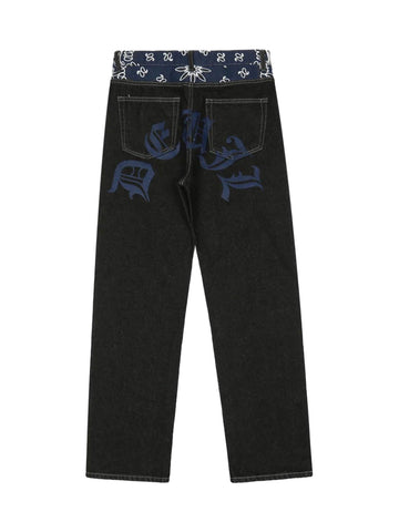 Makersluxe Petal Letter Baggy Jeans