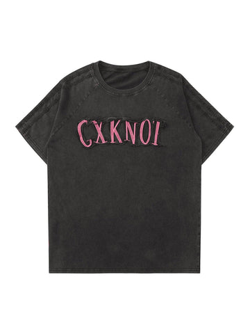 Makersluxe American Retro Letter Embroidered T-shirt
