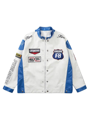 Makersluxe Motorcycle PU Leather Stitching Racing Jacket -1370