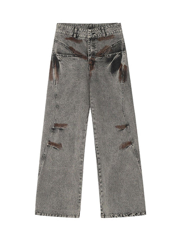 Makersluxe American Street Style Washed Distressed Jeans