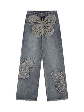Makersluxe Appliqued Butterfly Embroidered Jeans