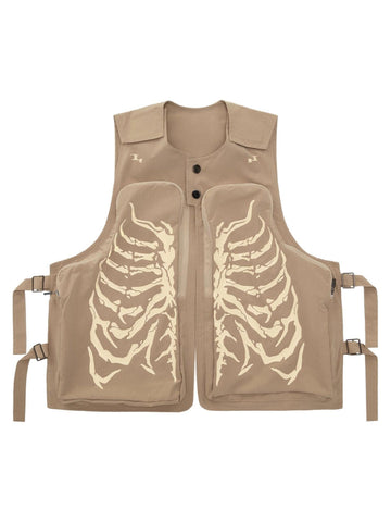 Makersluxe Skeleton Print Padded Cargo Vest -1201
