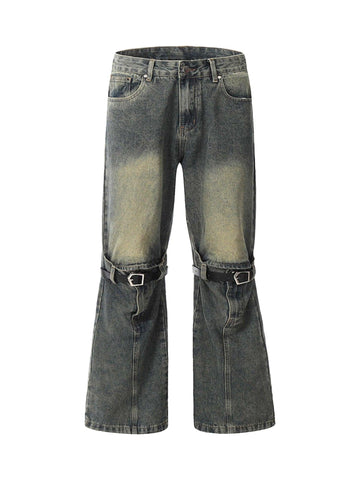 Makersluxe Patchwork Tie Design Micro Flare Jeans - 1678