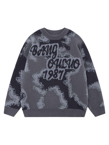 Makersluxe Camouflage Peplum Crew Neck Knit - 1725