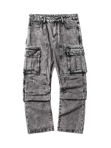 Makersluxe Washed And Distressed Multi-pocket Jeans - 1698