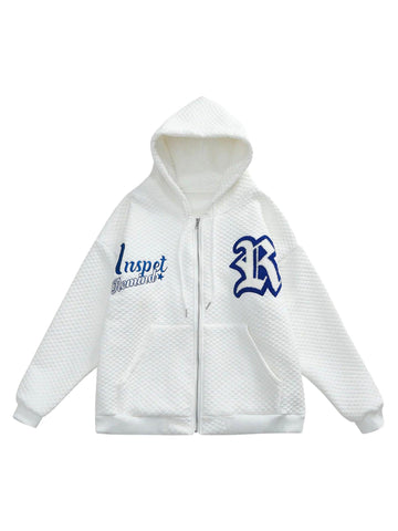 Makersluxe Letter Embroidered Hoodie Jacket -1095