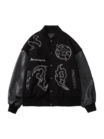 Makersluxe Symbol Embroidery PU Leather Racing Jacket -1133