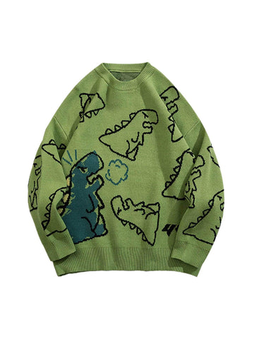 Makersluxe Cartoon Dinosaur Printed Sweater - 1004