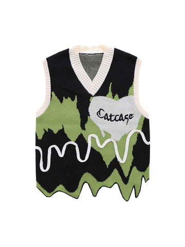 Makersluxe Graffiti Love V-neck Sweater - 1695