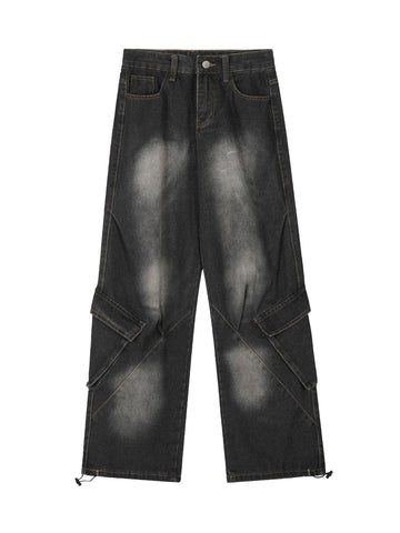 Makersluxe Washed Distressed Workwear Hip-Hop Jeans