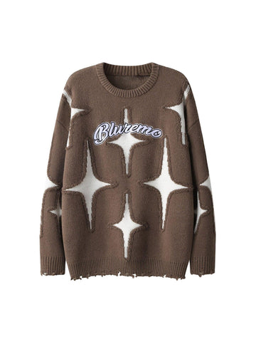 Makersluxe Maillard Star Contrast Tassel Ripped Sweater - 1909