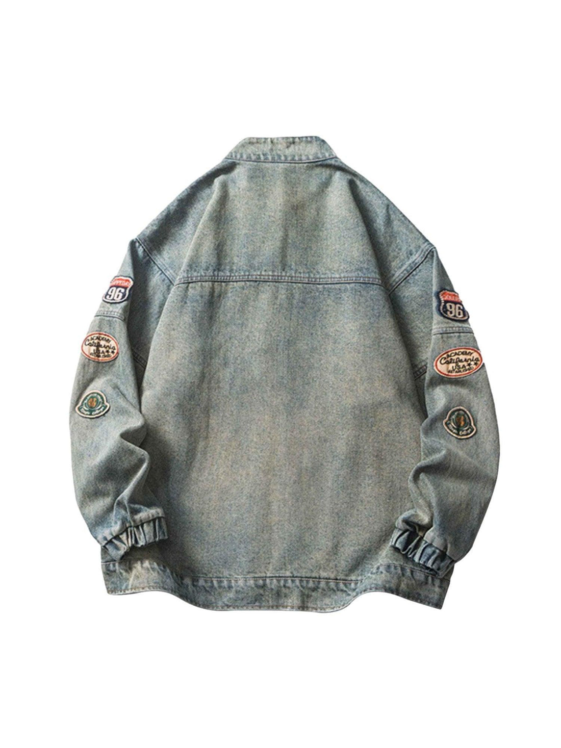 Makersluxe Hip-hop Badge Embroidered Do-over Denim Jacket - 1911