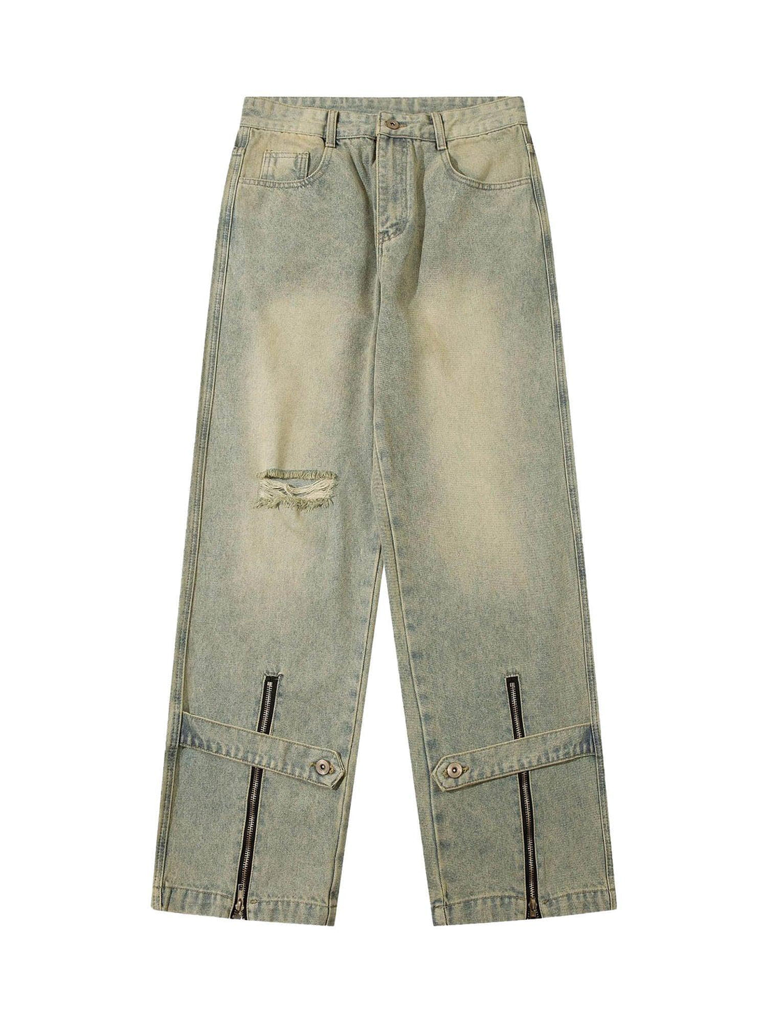 Makersluxe Street Zipper Design Washed Jeans
