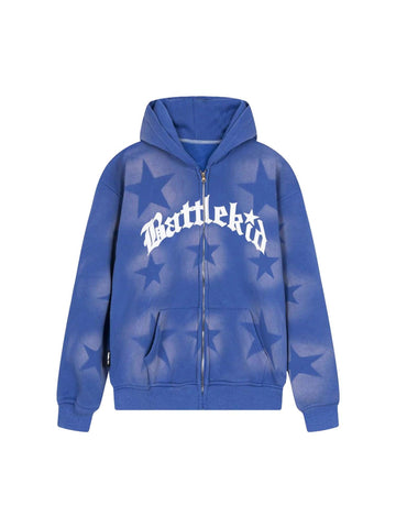 Makersluxe Star Letter Print Zipper Hoodie Jacket - 1540