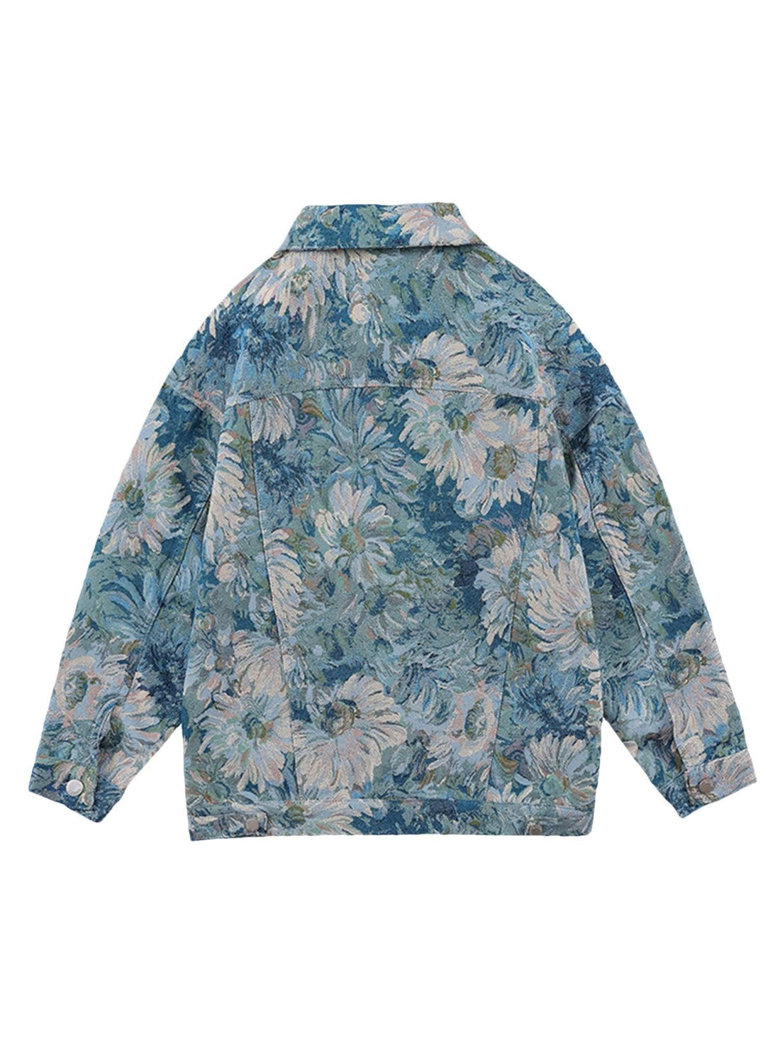 Makersluxe Oil Painting Jacquard Flower Denim Jacket -1286