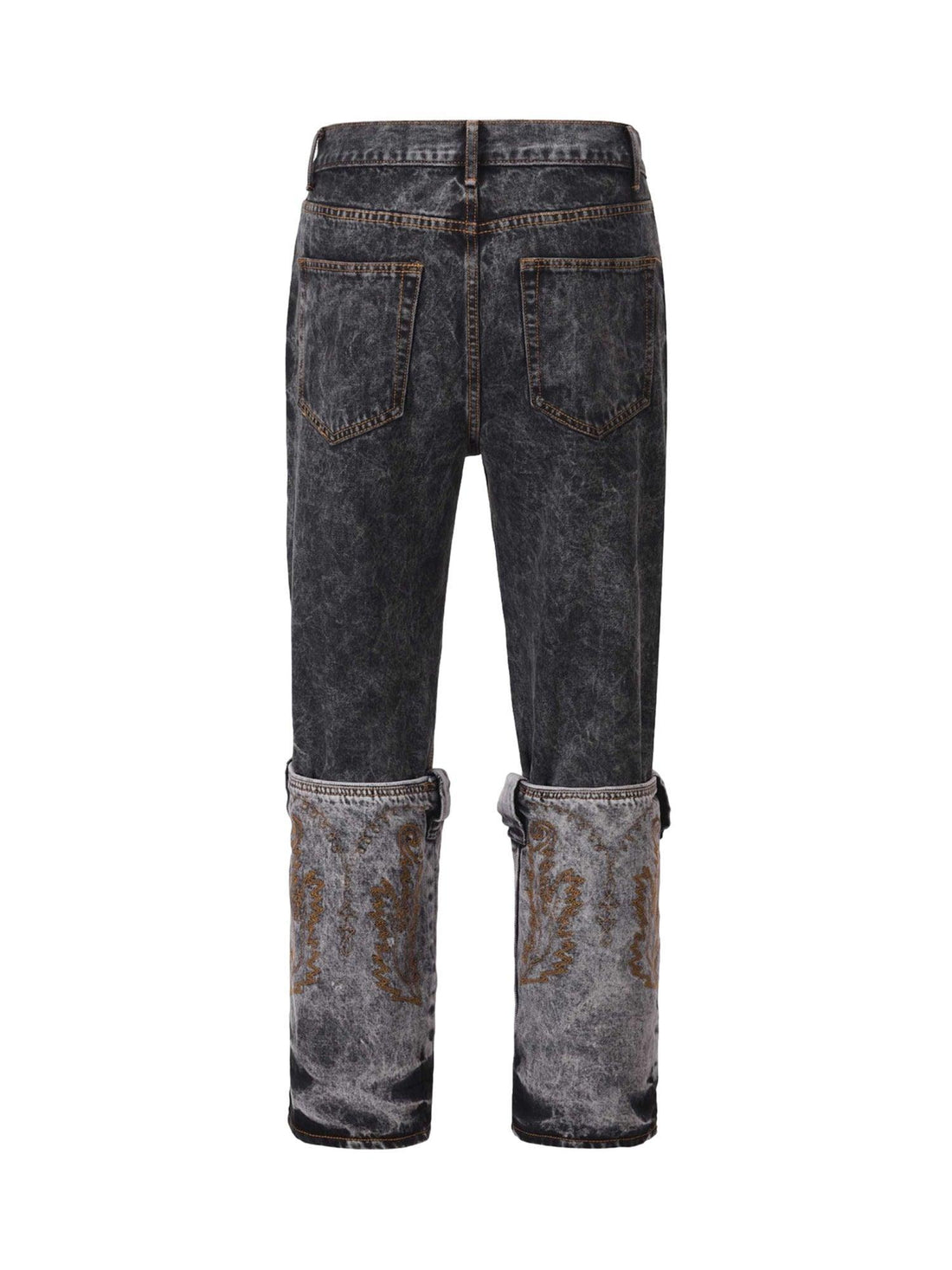 Makersluxe Acid wash Embroidery Stitching Two-tone Jeans - 1744