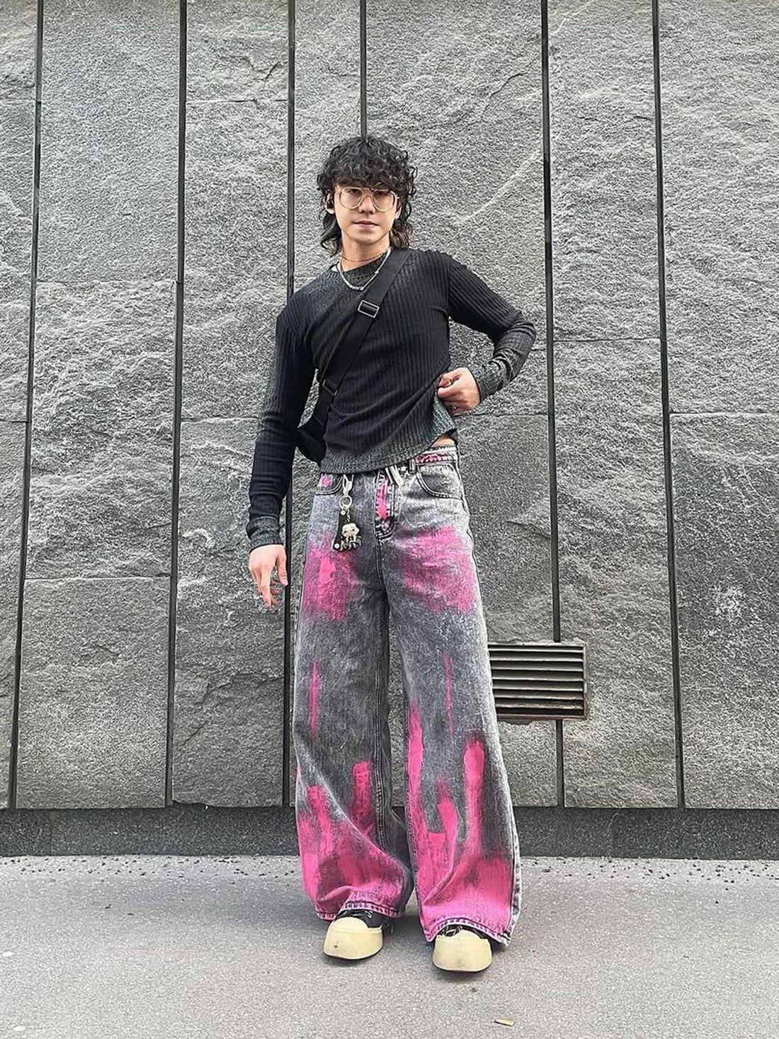 Makersluxe Graffiti Distressed Washed Baggy Jeans - 1886