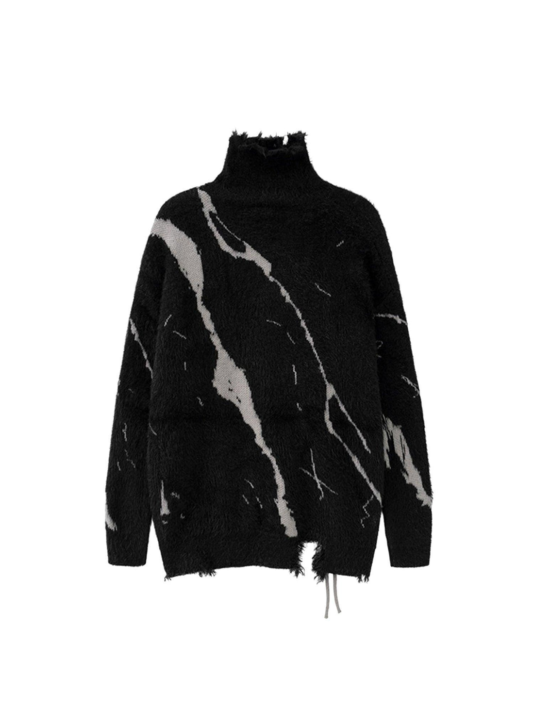 Makersluxe Rip Damage Design Turtleneck Knitwear Sweater - 1525