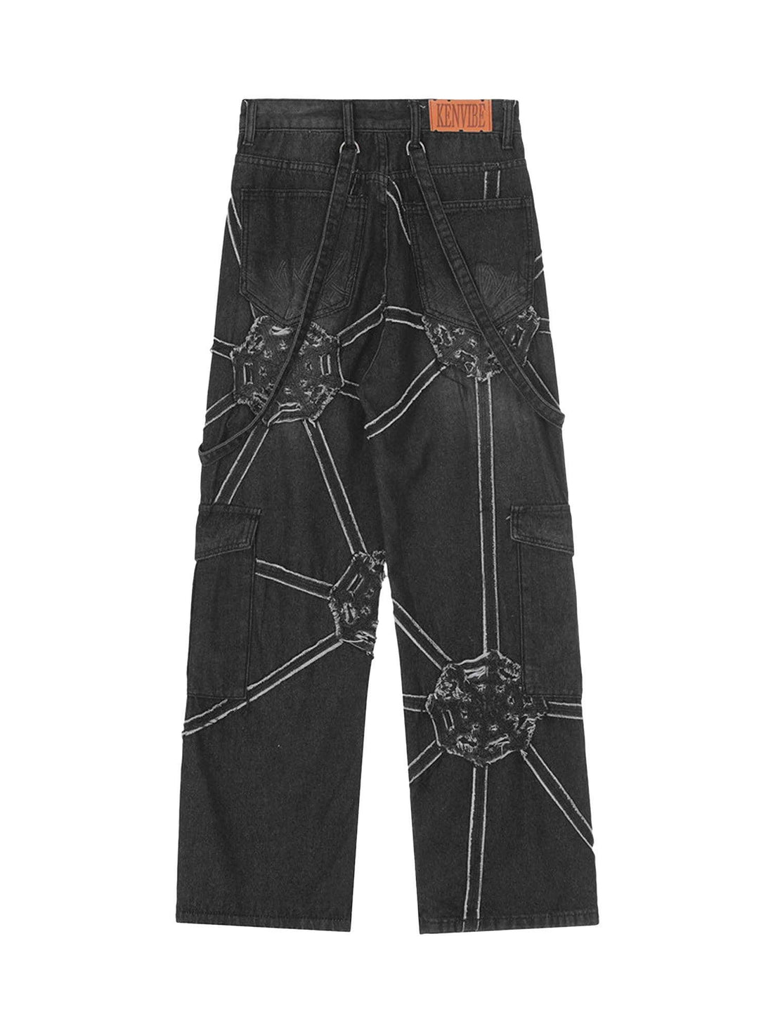 Makersluxe High Street Hip-Hop Spider Web Denim Pants-1512