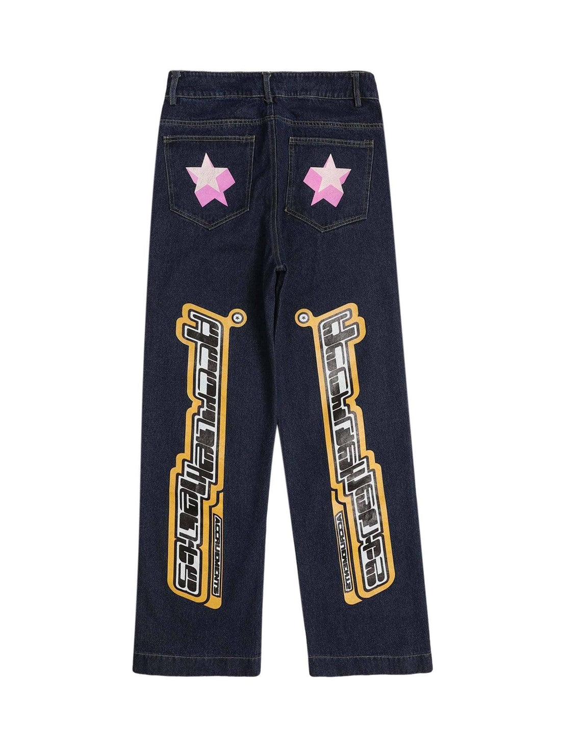 Makersluxe Star Letter Print Jeans - 1594
