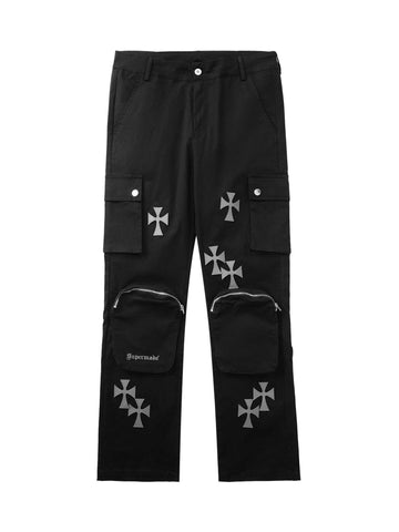 Makersluxe Cross Printed Multi-Pocket Casual Pants - 1959