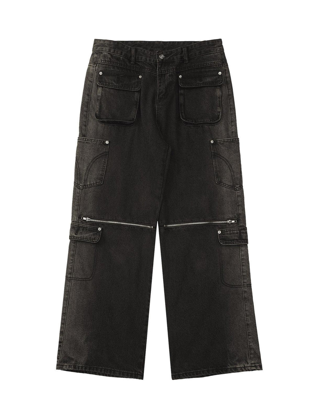 Makersluxe Multi-pocket Zipper Design Washed Hip-Hop Jeans - 2112