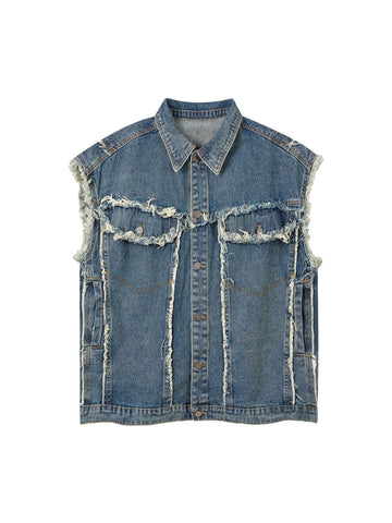 Makersluxe High Street Washed Raw Edge Denim Vest