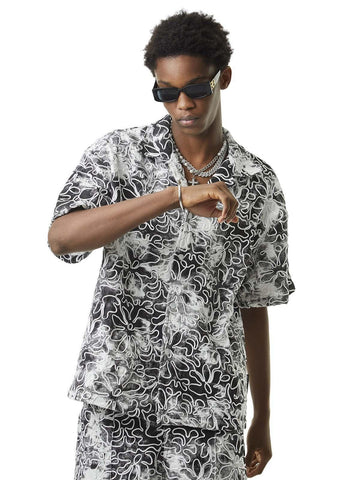 Makersluxe Ink Tie-dye Floral Hip-hop Short-sleeved Shirt
