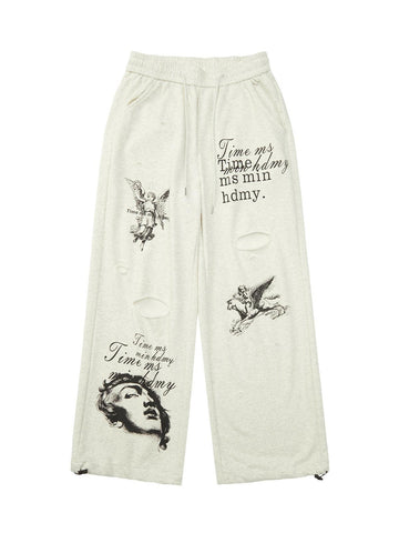 Makersluxe Cut Hole Angel Drawing Letter Pants