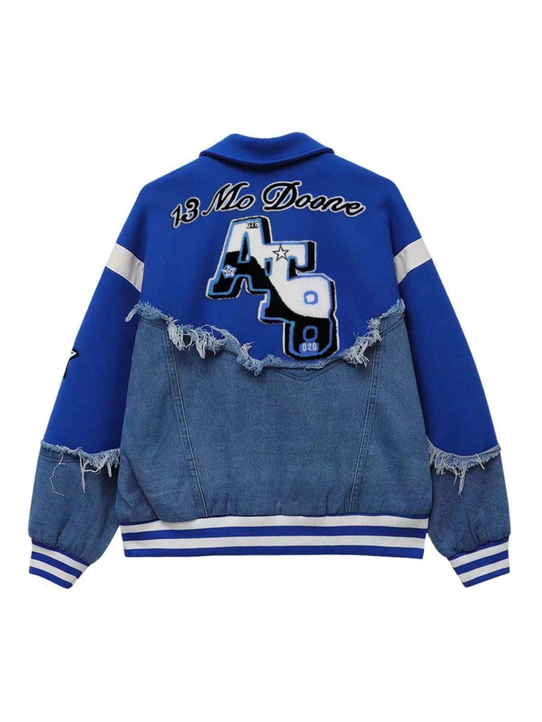 Makersluxe High Street Denim Fabric Splicing Baseball Jacket -1445