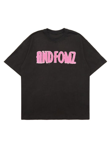 Makersluxe Pink Letter Applique Street Rap T-shirt - 2145