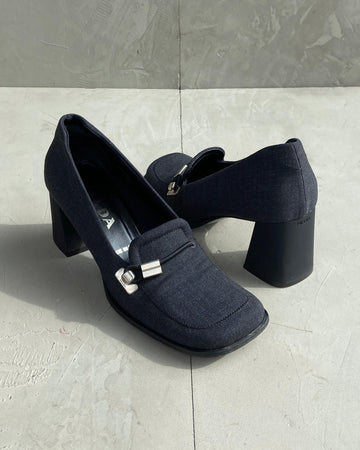 PRADA AW1999 TECH BLOCK LOAFER HEELS - EU 38 / UK 5