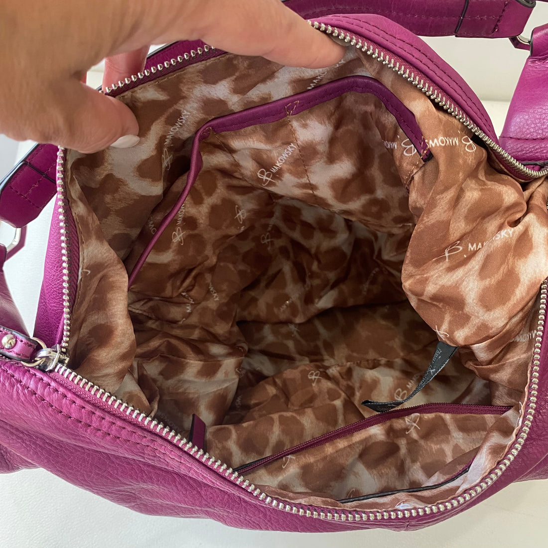 B. MAKOWSKY Leather Hobo Shoulder Bag Magenta