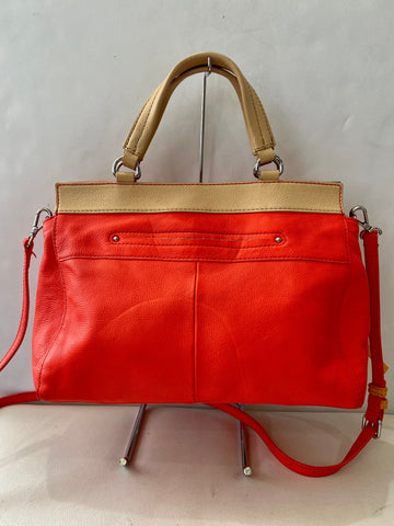 B. MAKOWSKY Leather Handbag Red and Tan