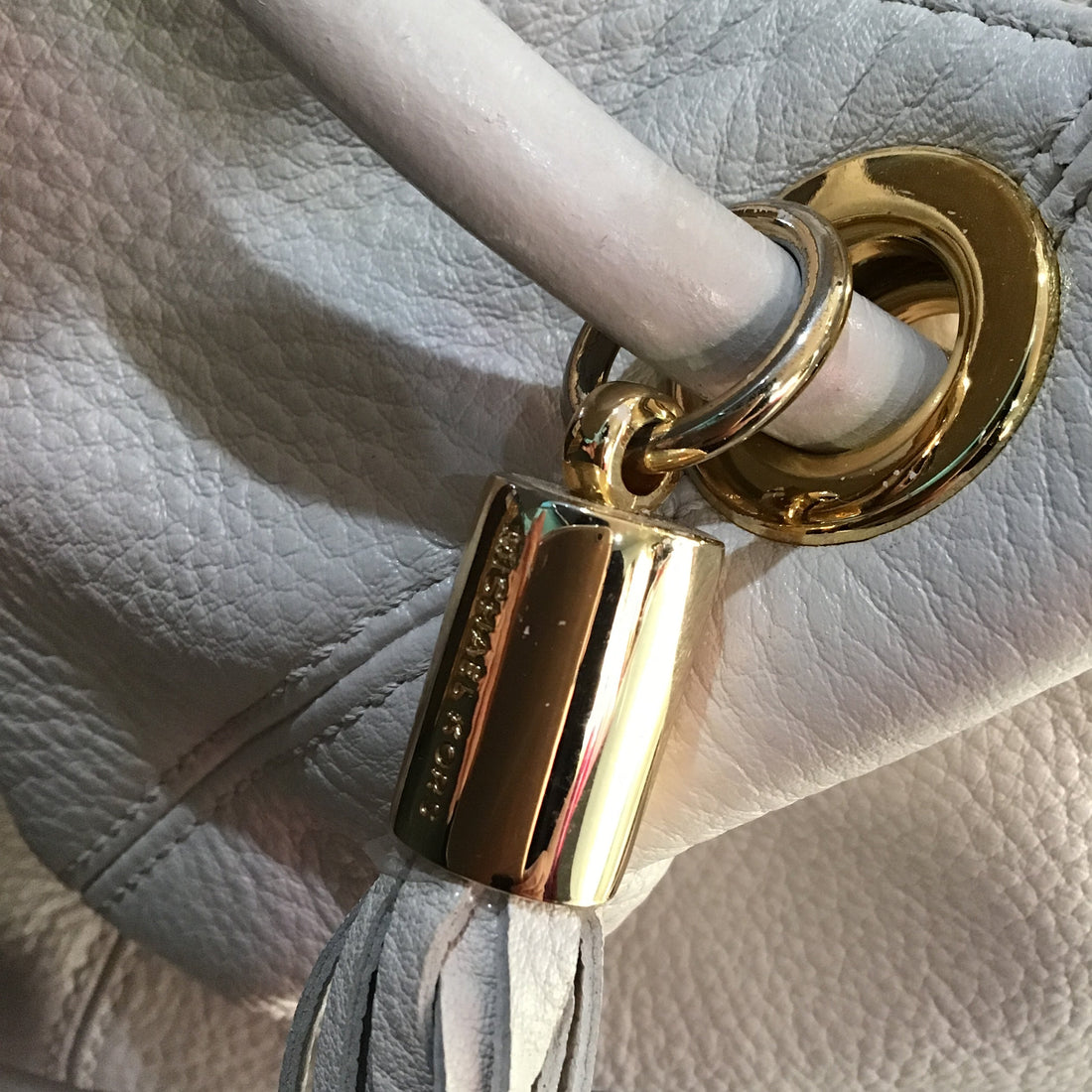 MICHAEL KORS Optic White Medium East West Ring Leather Tote