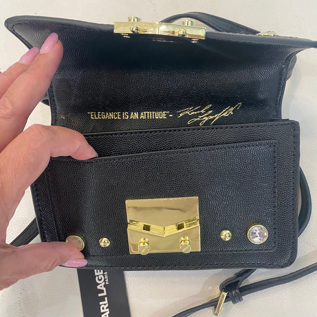 KARL LAGERFELD Corinne Studded Crossbody Black NWT