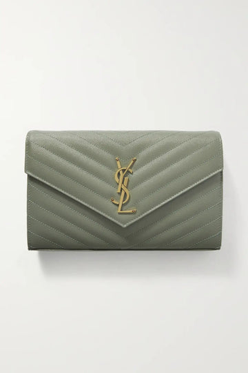 YSL SAINT LAURENT Monogramme quilted textured-leather shoulder bag (Light Green)