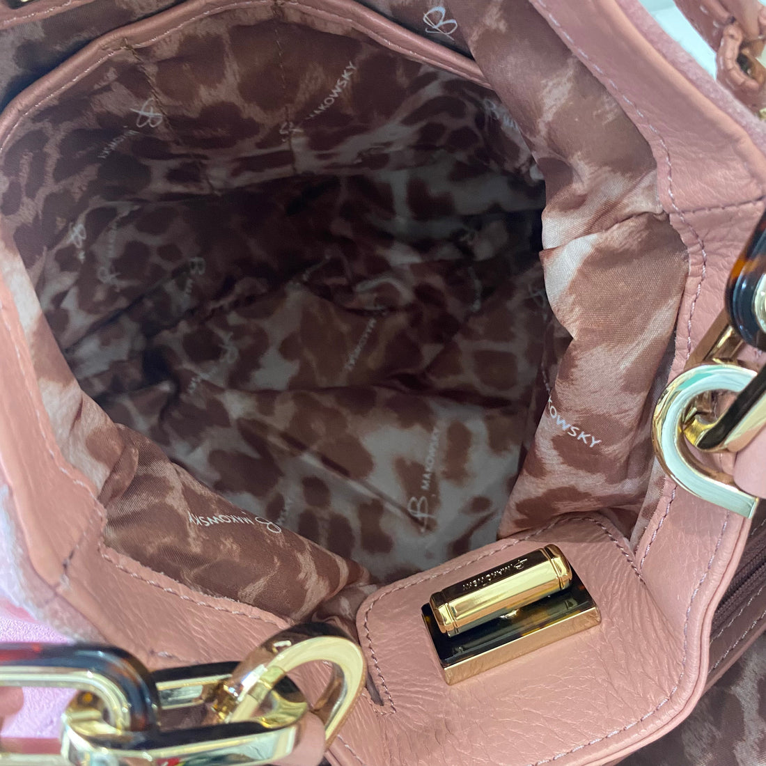 B.MAKOWSKY Leather and Suede Shoulder Bag Pink