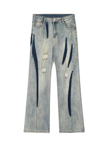 Makersluxe Vintage Washed Split Structure Hip-Hop Jeans