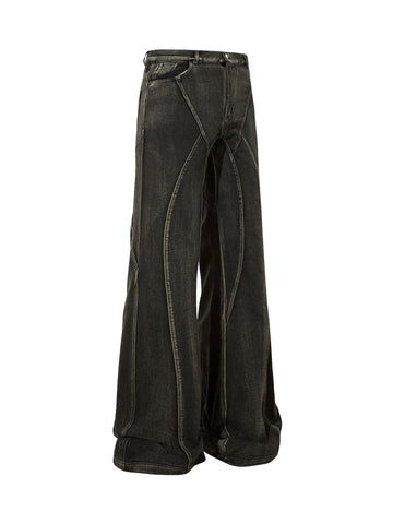 Makersluxe Washed Split Design Hip-Hop Horn Jeans - 2138